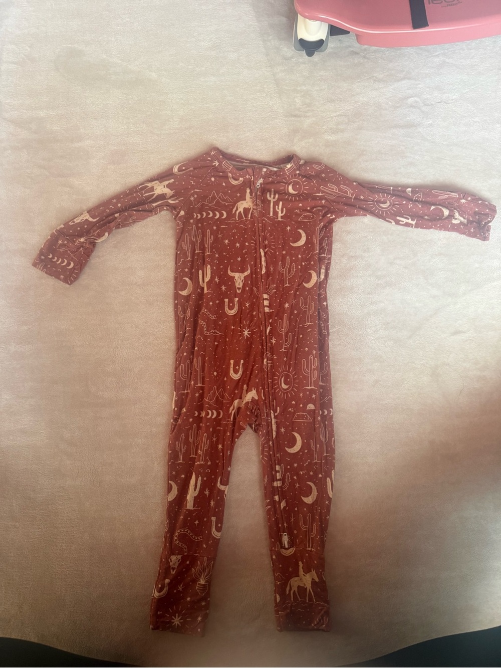 Kids Rust Western Moon & Cactus One-Piece Pajamas
